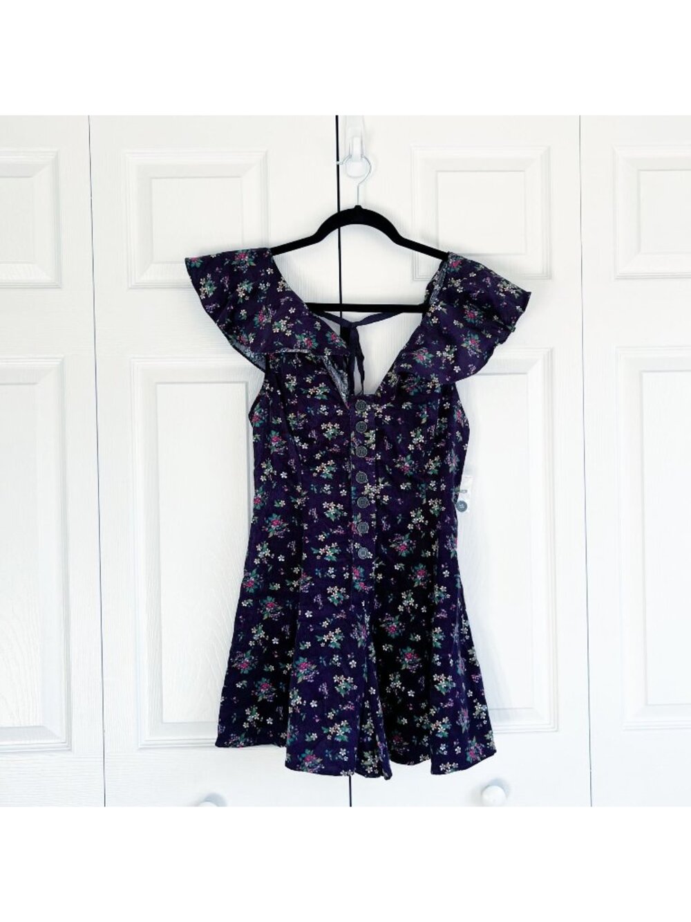 Free People Purple Floral Corduroy Ruffle Romper Women's Size X-Small XS
